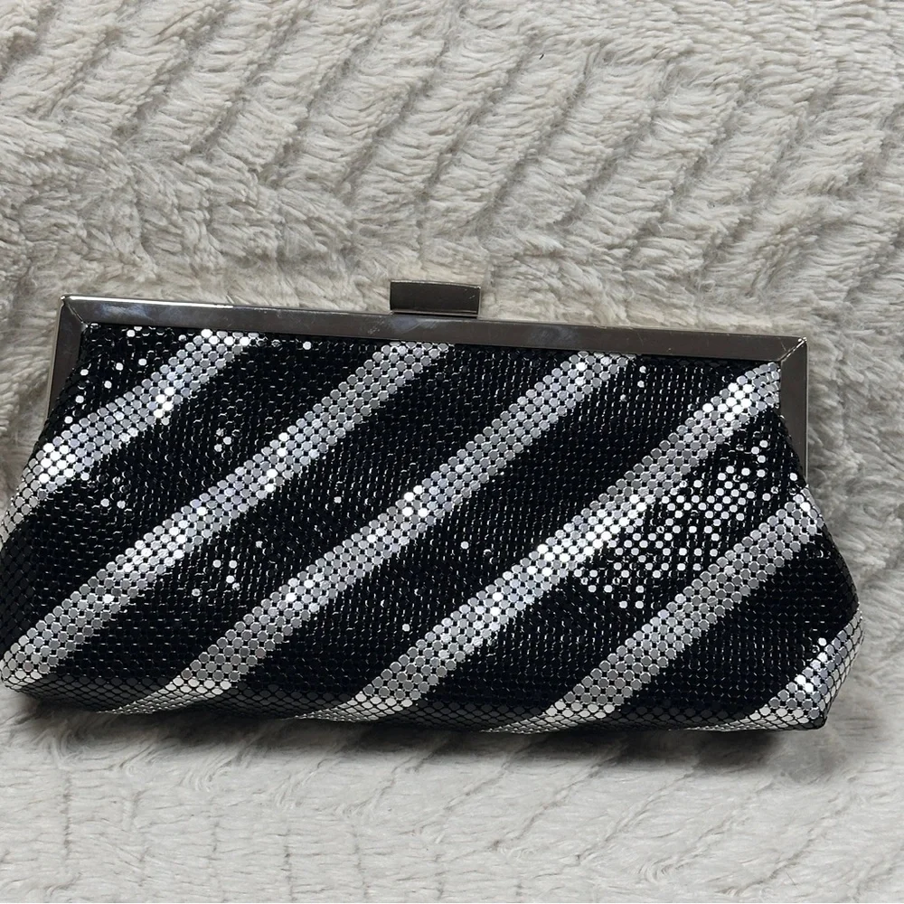 Kate Landry Vintage style Black & Silver Striped  chainmail purse, Chain Strap